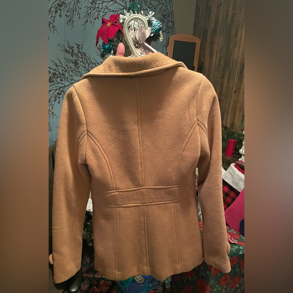 Iris Basic Women's Double-Breasted Tan Pea Coat - image 3